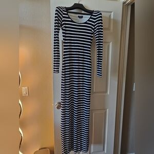 bebe Monochrome Striped Long Sleeve Dress